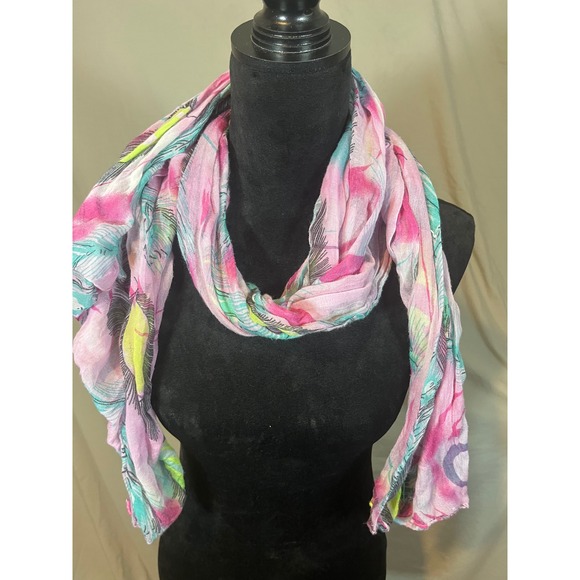 Pink Abstract Feather Print Lightweight Gauze Scarf Rectangular Wrap Multi Color - Picture 4 of 5